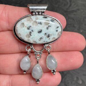 Kiwi Jasper Rainbow Moostnone Dangly Gemstone Pendant Crystal Jewelry